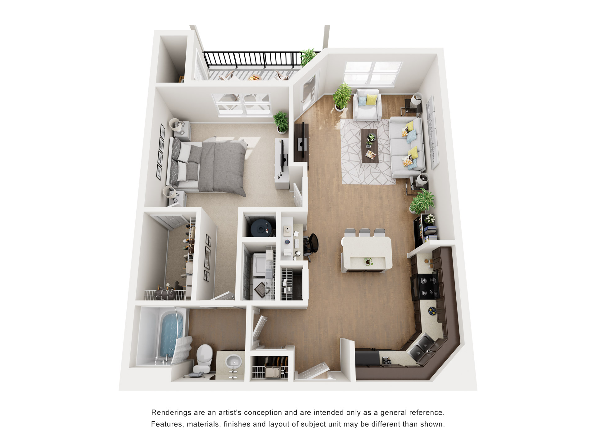 Floor plan for 1 bed, 1 bath, 792 sqft